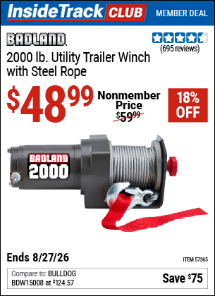 Harbor Freight Coupons, HF Coupons, 20% off - 2000 lb. Utility Trailer Winch with Steel Rope