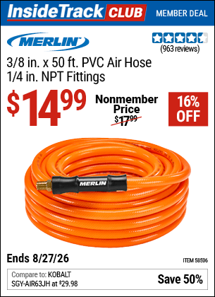 Harbor Freight Coupons, HF Coupons, 20% off - 3/8 in. x 50 ft. PVC Air Hose