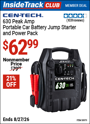 Harbor Freight Coupons, HF Coupons, 20% off - 630 Peak Amp Portable Jump Starter and Power Pack