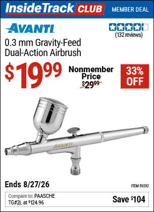 Harbor Freight Coupons, HF Coupons, 20% off - AVANTI 0.3mm Gravity Feed Dual Action Airbrush for $19.99