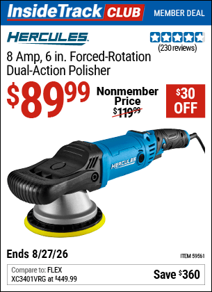 Harbor Freight Coupons, HF Coupons, 20% off - HERCULES 8 Amp 6 in. Forced Rotation Dual Action Polisher for $99.99