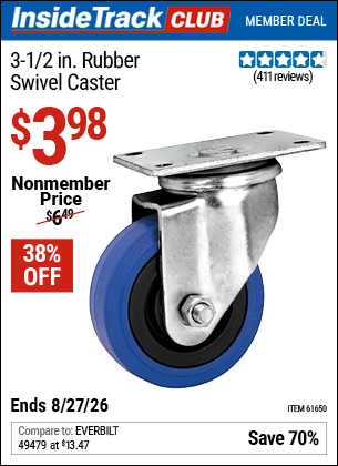 Harbor Freight Coupons, HF Coupons, 20% off - 3-1/2 in. Rubber Light Duty Swivel Caster for $4.99