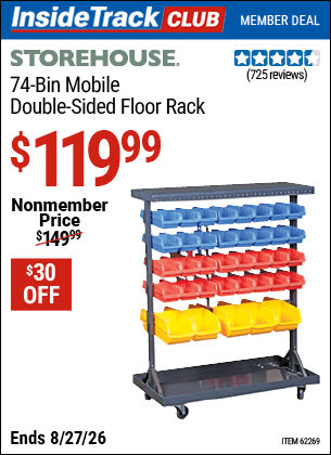 Harbor Freight Coupons, HF Coupons, 20% off - 74 Bin Mobile Double-sided Floor Rack