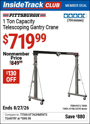 Harbor Freight Coupons, HF Coupons, 20% off - 1 Ton Capacity Telescoping Gantry Crane