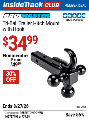 Harbor Freight Coupons, HF Coupons, 20% off - Triple Ball Trailer Hitch Mount With Hook