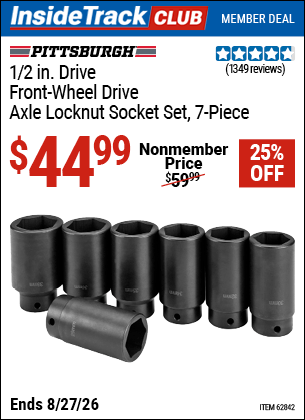 Harbor Freight Coupons, HF Coupons, 20% off - 1/2 in. Drive Front Wheel Drive Axle Lock-Nut Socket Set, 7 Pc.