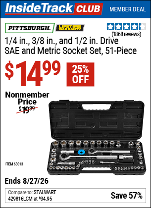 Harbor Freight Coupons, HF Coupons, 20% off - 51 Piece Sae And Metric Socket Set