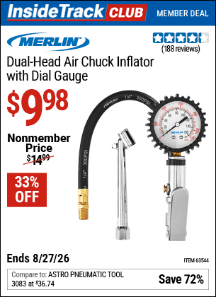Harbor Freight Coupons, HF Coupons, 20% off - Dual Head Air Chuck Inflator with Dial Gauge