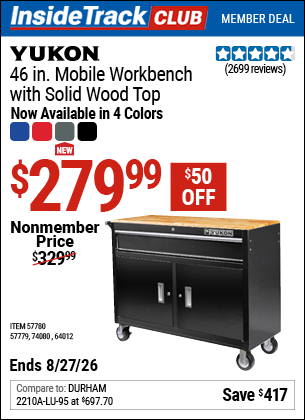 Harbor Freight Coupons, HF Coupons, 20% off - 46 In. Mobile Storage Cabinet With Wood Top