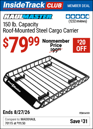 Harbor Freight Coupons, HF Coupons, 20% off - 150 Lb. Roof Cargo Carrier