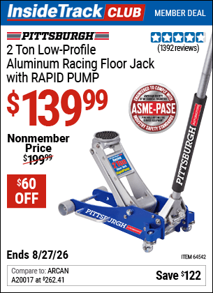 Harbor Freight Coupons, HF Coupons, 20% off - Rapid Pump 2 Ton Low Profile Aluminum Floor Jack