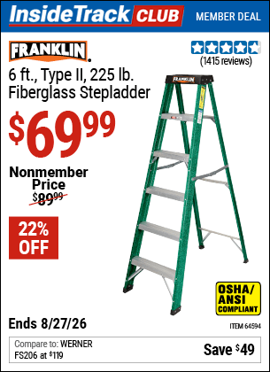 Harbor Freight Coupons, HF Coupons, 20% off - 6 Ft. Type Ii Fiberglass Step Ladder