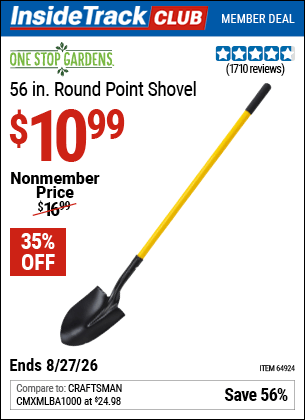 Harbor Freight Coupons, HF Coupons, 20% off - ONE STOP GARDENS 56 in. Round Point Shovel for $7.99