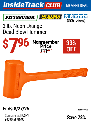 Harbor Freight Coupons, HF Coupons, 20% off - 3 Lb. Neon Dead Blow Hammer