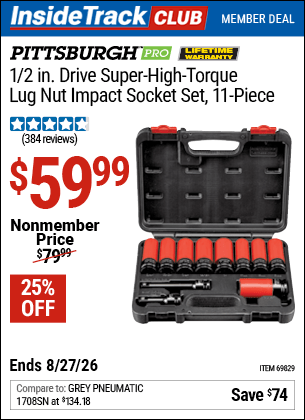 Harbor Freight Coupons, HF Coupons, 20% off - 11 Piece 1/2� Drive Super High Torque Lug Nut Impact Socket Set Pittsburgh Pro