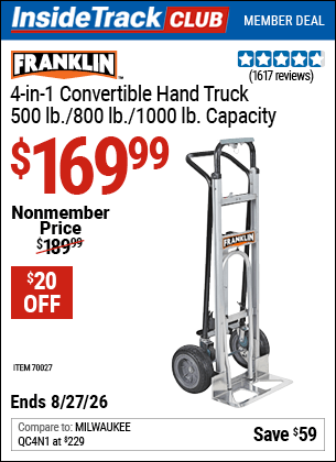 Harbor Freight Coupons, HF Coupons, 20% off - Franklin 4-in-1 Convertible Hand Truck