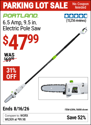 Harbor Freight Coupons, HF Coupons, 20% off - 7 Amp 1.5 Hp Electric Pole Saw