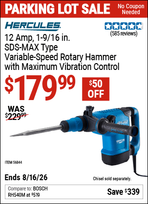 Harbor Freight Coupons, HF Coupons, 20% off - 12 Amp 1-9/16 in.  SDS Max-Type Variable Speed Rotary Hammer