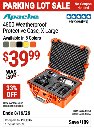Harbor Freight Coupons, HF Coupons, 20% off - APACHE 4800 Weatherproof Protective Case for $43.99