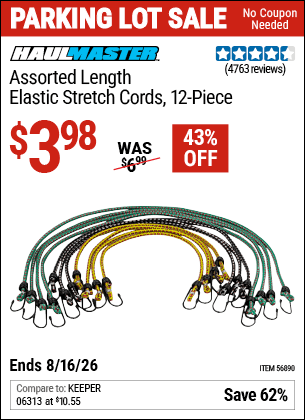 Harbor Freight Coupons, HF Coupons, 20% off - HAUL-MASTER Assorted Length Elastic Stretch Cords 12 Pc. for $3.99