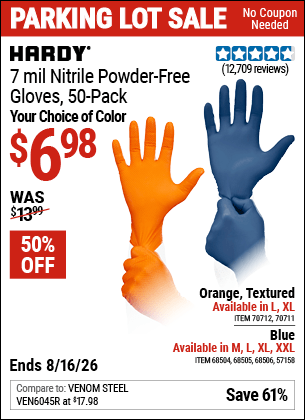 Harbor Freight Coupons, HF Coupons, 20% off - 7 mil Nitrile Powder-Free Gloves, 50 Pc. XX-Large