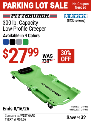 Harbor Freight Coupons, HF Coupons, 20% off - PITTSBURGH AUTOMOTIVE 300 lb. Capacity Low-Profile Creeper 