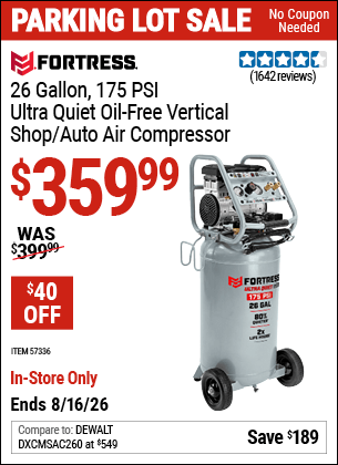 Harbor Freight Coupons, HF Coupons, 20% off - 26 Gallon  175 PSI Ultra Quiet Vertical Shop/Auto Air Compressor