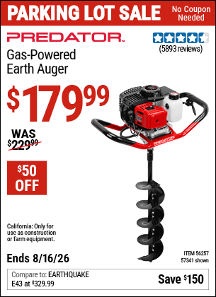 Harbor Freight Coupons, HF Coupons, 20% off - PREDATOR Gas Powered Earth Auger 