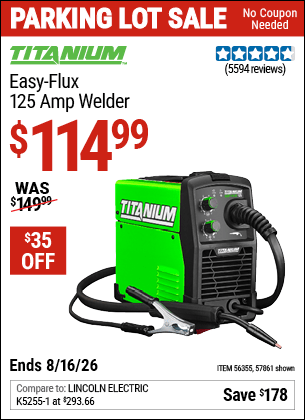 Harbor Freight Coupons, HF Coupons, 20% off - TITANIUM Easy-Flux 125 Amp Welder 