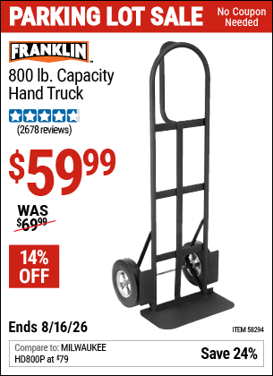 Harbor Freight Coupons, HF Coupons, 20% off - FRANKLIN 800 lb. Capacity Hand Truck 