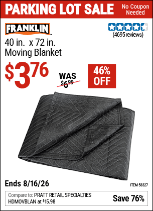 Harbor Freight Coupons, HF Coupons, 20% off - FRANKLIN 40 in. x 72 in. Moving Blanket 