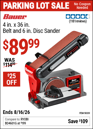 Harbor Freight Coupons, HF Coupons, 20% off - 4 in. x 36 in. Belt and 6 in. Disc Sander