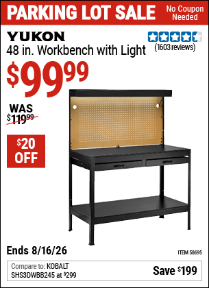 Harbor Freight Coupons, HF Coupons, 20% off - YUKON 48 in. Workbench with Light 
