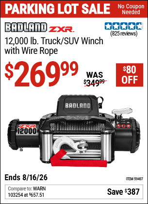 Harbor Freight Coupons, HF Coupons, 20% off - BADLAND ZXR 12 -000 lb. Truck/SUV Winch with Wire Rope 