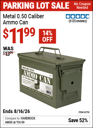 Harbor Freight Coupons, HF Coupons, 20% off - .50 Cal Metal Ammo Can