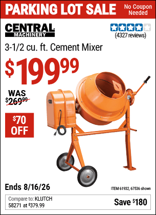 Harbor Freight Coupons, HF Coupons, 20% off - 3-1/2 Cubic Ft. Cement Mixer