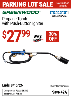 Harbor Freight Coupons, HF Coupons, 20% off - Propane Torch With Push Button Igniter