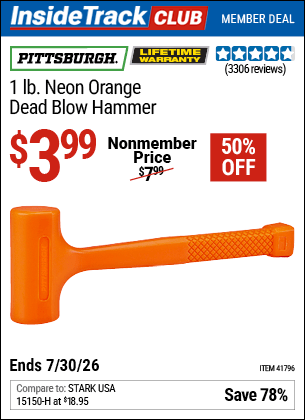 Harbor Freight Coupons, HF Coupons, 20% off - 1 Lb. Neon Dead Blow Hammer
