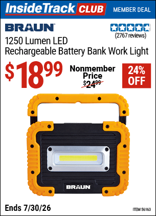 Harbor Freight Coupons, HF Coupons, 20% off - 1250 Lumen Rechargeable Work Light Battery Bank