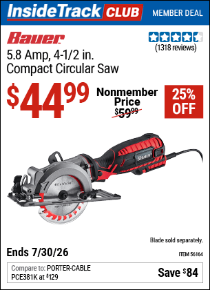 Harbor Freight Coupons, HF Coupons, 20% off - 4-1/2 In. 5.8 Amp Compact Circular Saw