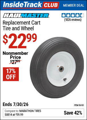 Harbor Freight Coupons, HF Coupons, 20% off - HAUL-MASTER Replacement Cart Tire and Wheel for $17.99