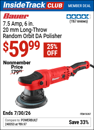 Harbor Freight Coupons, HF Coupons, 20% off - Corded 20mm Long-Throw Random Orbit 6 in. DA Polisher