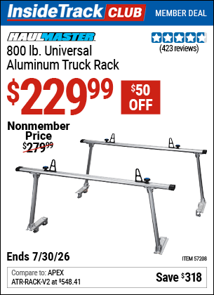 Harbor Freight Coupons, HF Coupons, 20% off - HAUL-MASTER 800 lb. Universal Aluminum Truck Rack for $229.99