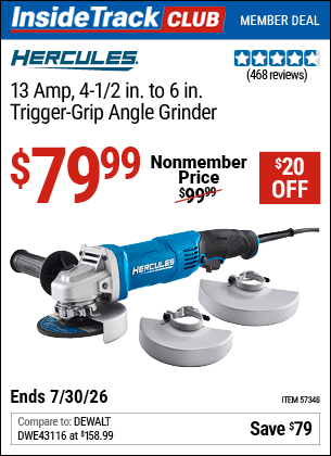Harbor Freight Coupons, HF Coupons, 20% off - Corded 4-1/2 in. to 6 in.  13 Amp Angle Grinder with Trigger Grip