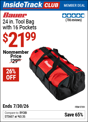 Harbor Freight Coupons, HF Coupons, 20% off - BAUER 24 in. Tool Bag with 16 Pockets for $24.99