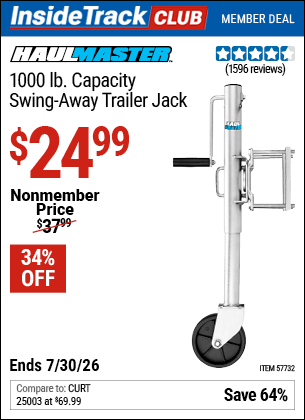 Harbor Freight Coupons, HF Coupons, 20% off - HAUL-MASTER 1000 lb. Swing-Back Bolt-On Trailer Jack for $27.99