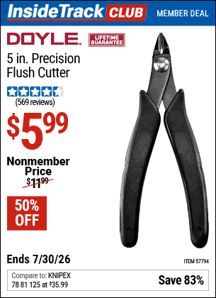 Harbor Freight Coupons, HF Coupons, 20% off - DOYLE 5 in. Precision Flush Cutter for $5.99
