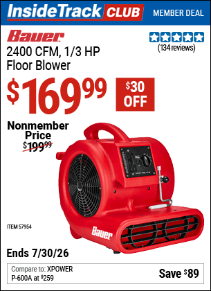 Harbor Freight Coupons, HF Coupons, 20% off - BAUER 2400 CFM 1/3 HP Floor Blower 