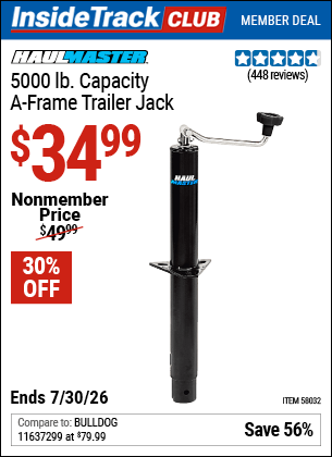 Harbor Freight Coupons, HF Coupons, 20% off - HAUL-MASTER 5000 lb. Capacity A-Frame Trailer Jack for $39.99