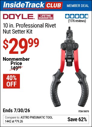 Harbor Freight Coupons, HF Coupons, 20% off - DOYLE 10 in. Professional Rivet Nut Setter Kit for $34.99